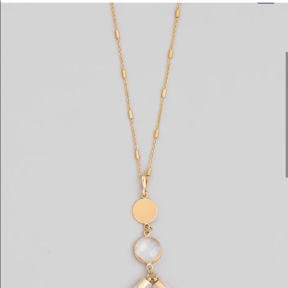 LAST ONE: Long gold chain shimmery pendant drop necklace - Picture 2 of 4